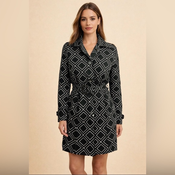 Banana Republic Jackets & Blazers - Banana Republic Geometric Black and White Trench Coat with belt